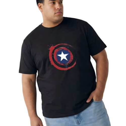 Captain America Shield Printed Cotton T-Shirt | Plus Size - Image 4