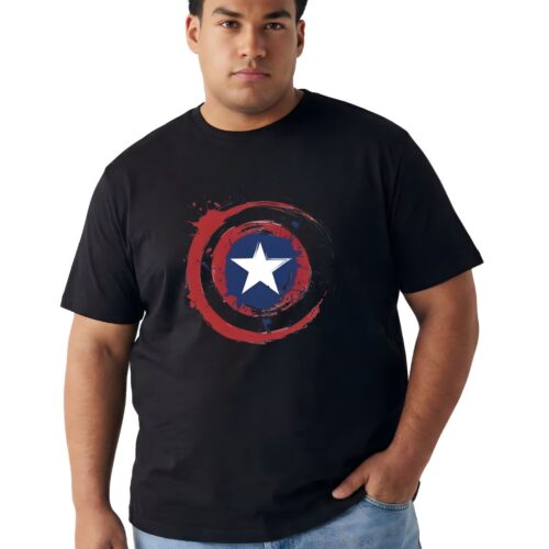 Captain America Shield Printed Cotton T-Shirt | Plus Size - Image 2