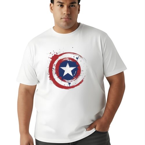 Captain America Shield Printed Cotton T-Shirt | Plus Size - Image 1