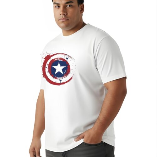 Captain America Shield Printed Cotton T-Shirt | Plus Size - Image 9