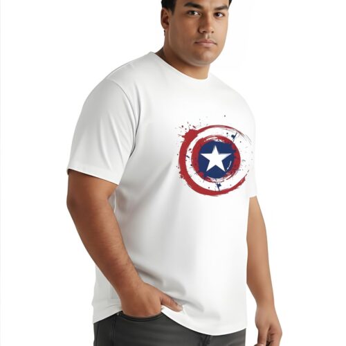 Captain America Shield Printed Cotton T-Shirt | Plus Size - Image 8