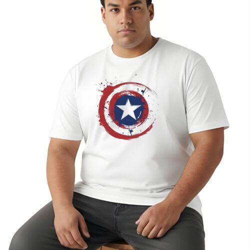 Captain America Shield Printed Cotton T-Shirt | Plus Size - Image 7