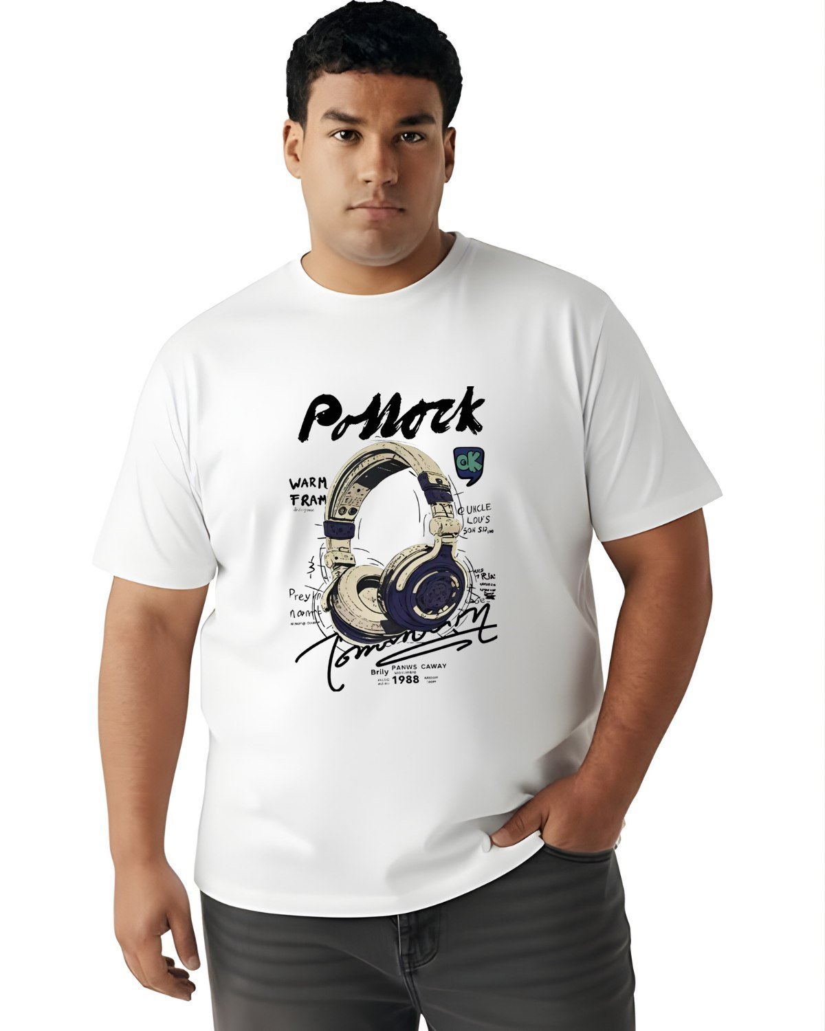 Vintage Headphones Design Plus-Size White Graphic Tee - Image 7