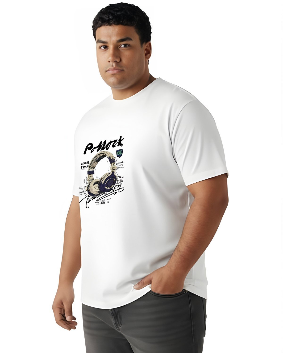Vintage Headphones Design Plus-Size White Graphic Tee