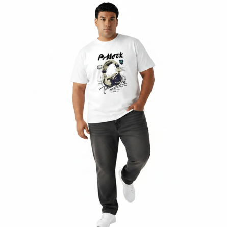 Vintage Headphones Design Plus-Size White Graphic Tee - Image 2