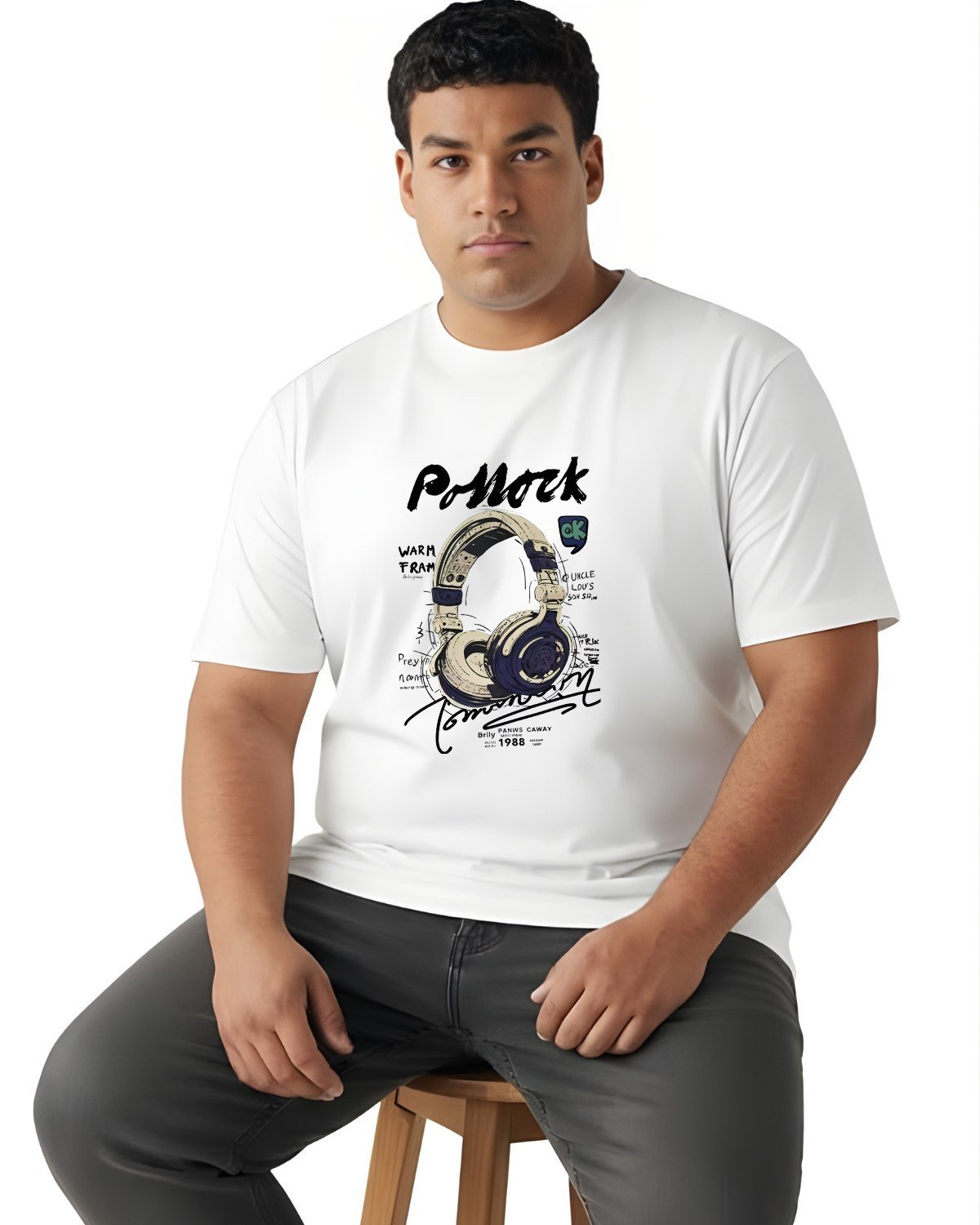 Vintage Headphones Design Plus-Size White Graphic Tee - Image 4