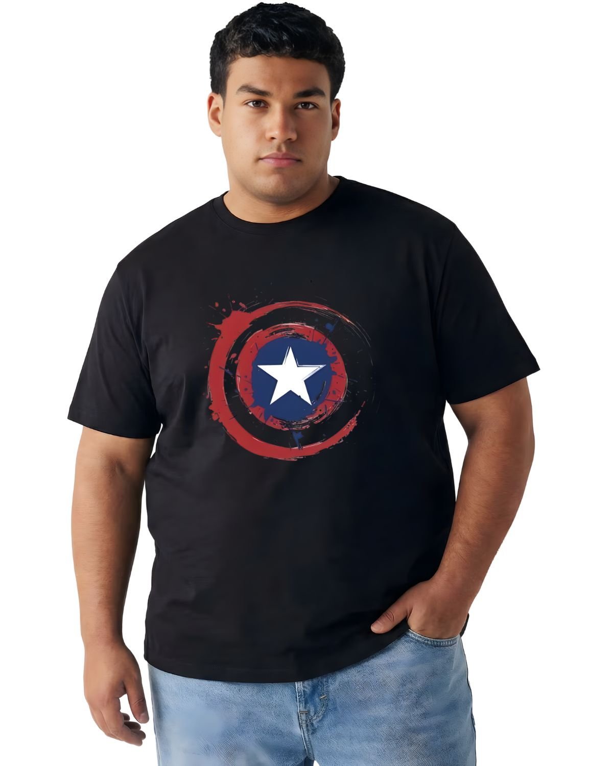 Captain America Shield Printed Cotton T-Shirt | Plus Size - Image 7