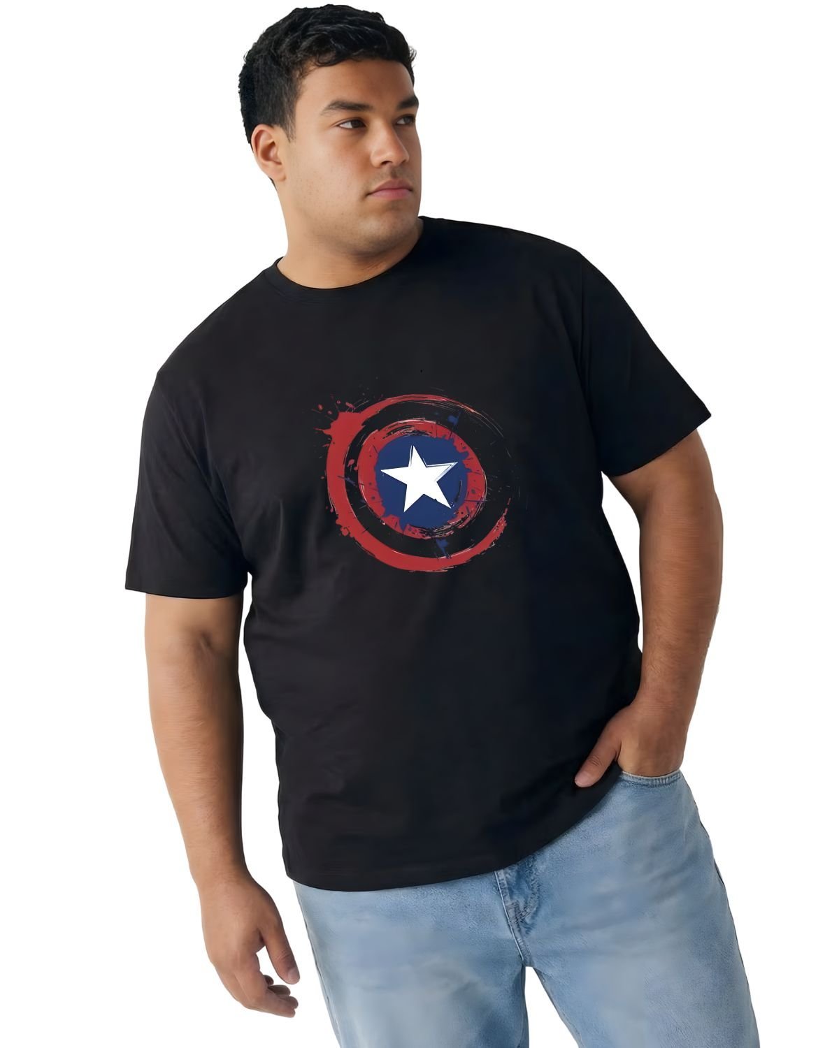 Captain America Shield Printed Cotton T-Shirt | Plus Size - Image 8
