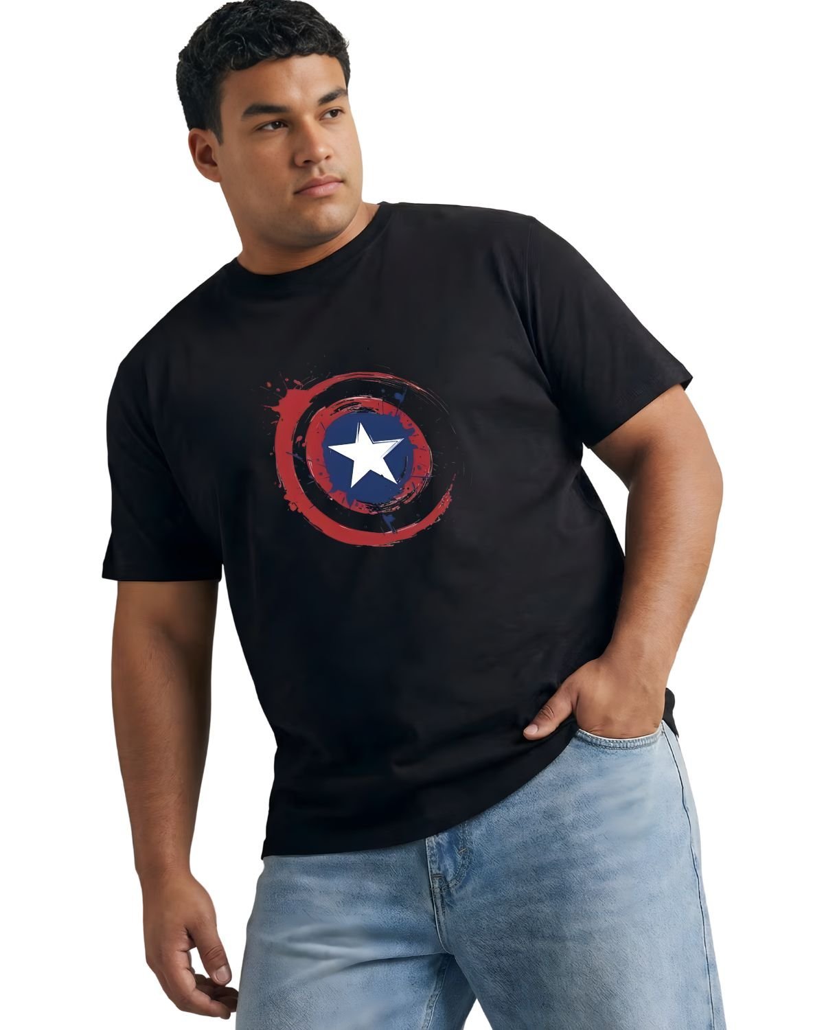 Captain America Shield Printed Cotton T-Shirt | Plus Size - Image 10