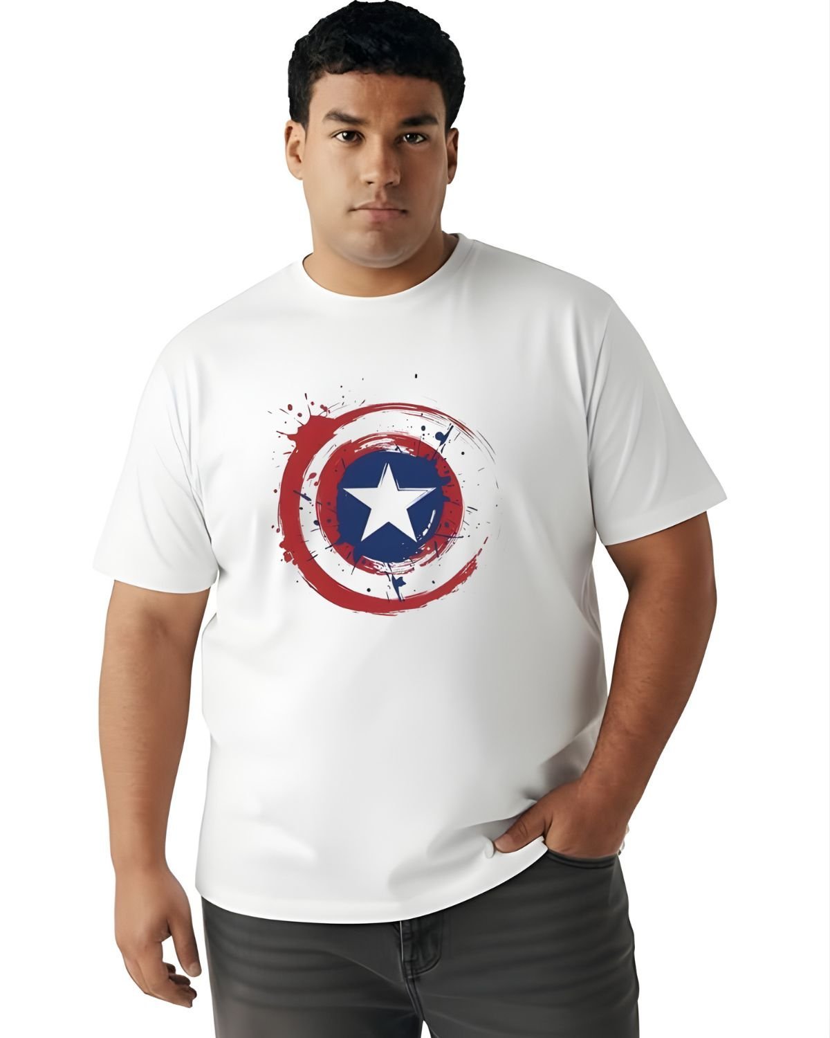 Captain America Shield Printed Cotton T-Shirt | Plus Size - Image 2