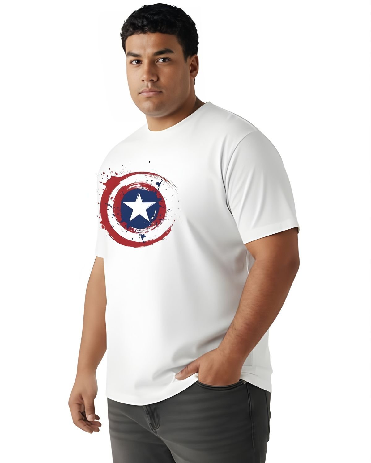 Captain America Shield Printed Cotton T-Shirt | Plus Size - Image 11