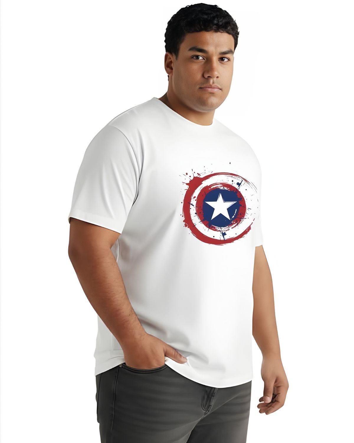 Captain America Shield Printed Cotton T-Shirt | Plus Size - Image 9