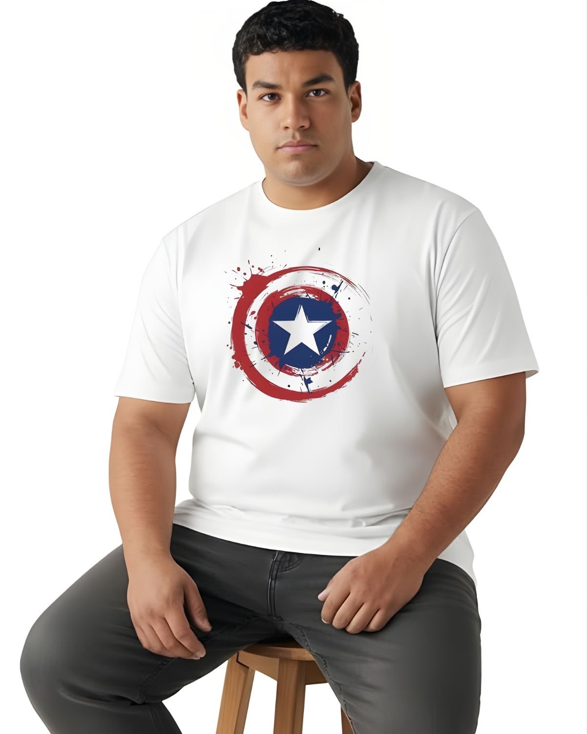 Captain America Shield Printed Cotton T-Shirt | Plus Size