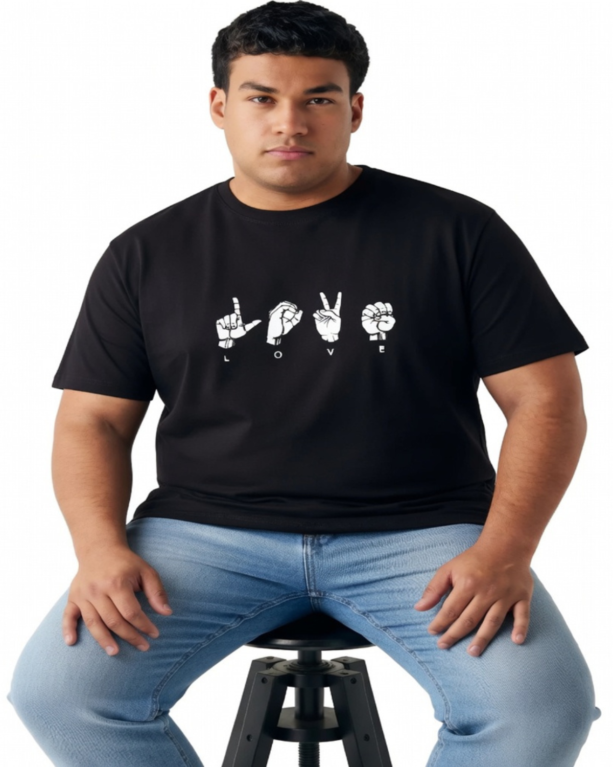 American Sign Language LOVE Tee - Premium Cotton - Plus Sizes 2XL-7XL - Image 2