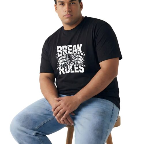 Break Rules Printed Cotton Plus Size T-Shirt | Men's Oversized Graphic Tee - Image 2