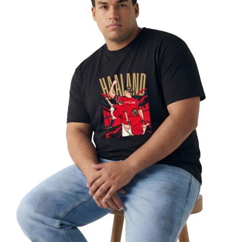 Haaland Inspired Football Graphic Printed Plus Size Cotton T-Shirt for Men - Image 2