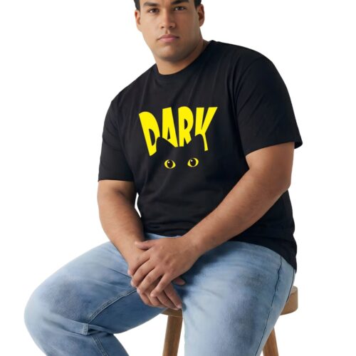 Men's Plus Size Black Cotton Printed T-Shirt – "DARK" Graphic  Round Neck Casual Tee - Image 2
