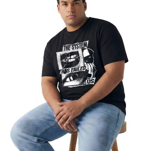 Men's Plus Size Black Graphic Printed T-Shirt | "The System Has Failed Us" Print - Image 2