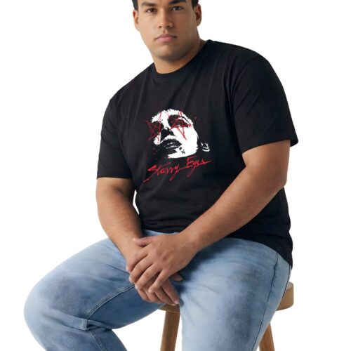Men's Plus Size Scary Eyes Graphic Printed T-Shirt | 100% Cotton Round Neck Oversized Casual Tee | Black | XXL-7XL - Image 1