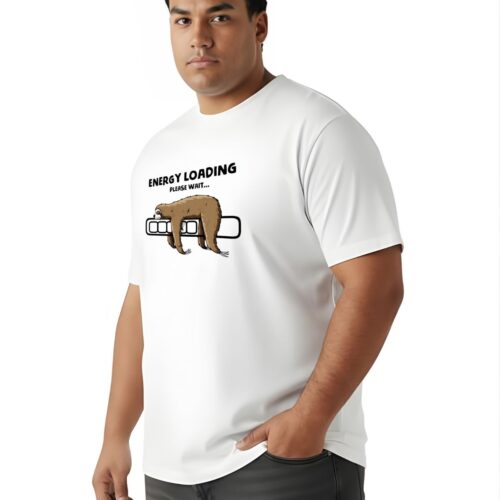 Men's Plus Size Cotton Printed T-Shirt | Energy Loading Sloth Graphic Casual Round Neck Tee - Image 10