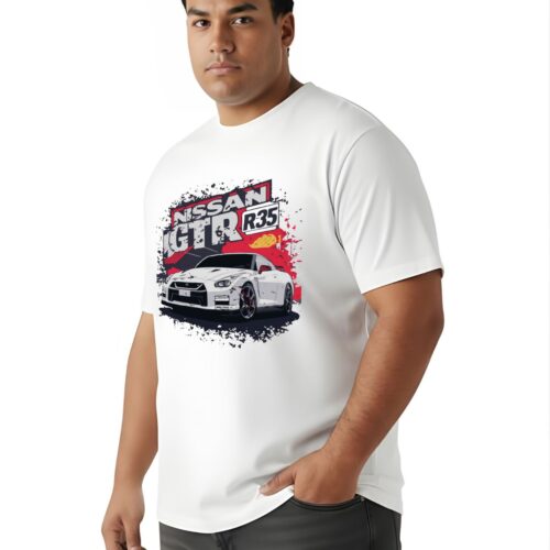 Men's Plus Size Nissan GT-R R35 Graphic Printed T-Shirt | 100% Cotton Round Neck Oversized Casual Tee | White | XXL-7XL - Image 3