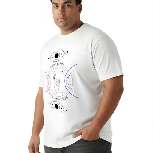Men's Plus Size Spiritual Graphic Printed T-Shirt | Cotton Round Neck Casual Tee | Awaiting for Wonders Design - Image 3