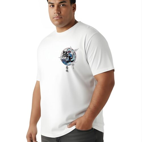 Men's Japanese Wave Graphic Printed Plus Size Cotton T-Shirt - Image 9
