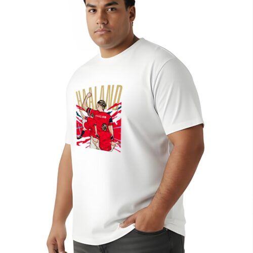 Haaland Inspired Football Graphic Printed Plus Size Cotton T-Shirt for Men - Image 8