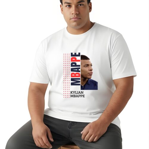 Kylian Mbappe Inspired Graphic Printed Plus Size Cotton T-Shirt for Men | Round Neck Casual Oversized Tee - Image 4