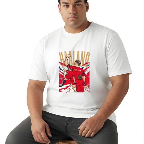 Haaland Inspired Football Graphic Printed Plus Size Cotton T-Shirt for Men - Image 9