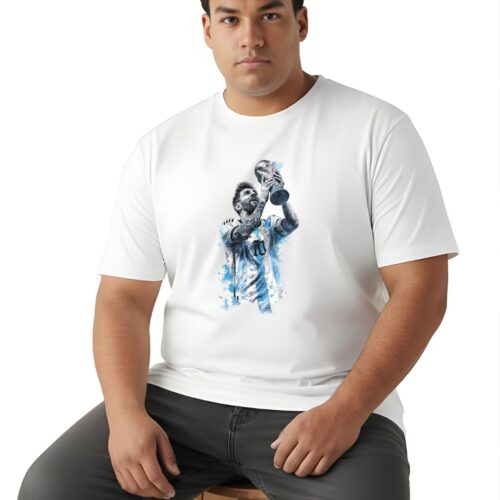 Men's Plus Size Messi World Cup Champion Printed Cotton T-Shirt | Round Neck Graphic Tee - Image 5