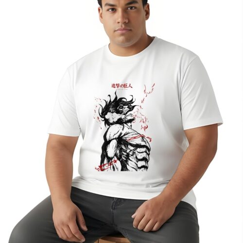 Men's Plus Size Attack on Titan Anime Graphic Cotton T-Shirt - Image 4