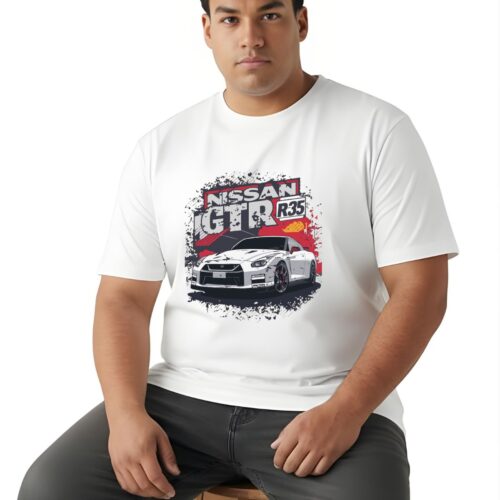 Men's Plus Size Nissan GT-R R35 Graphic Printed T-Shirt | 100% Cotton Round Neck Oversized Casual Tee | White | XXL-7XL - Image 1