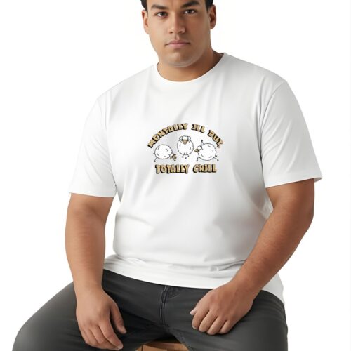 Plus Size Cotton Graphic Printed T-Shirt for Men 2XL–7XL | "Mentally Ill But Totally Chill" Oversized Round Neck Casual Tee | Soft Breathable Cotton - Image 11