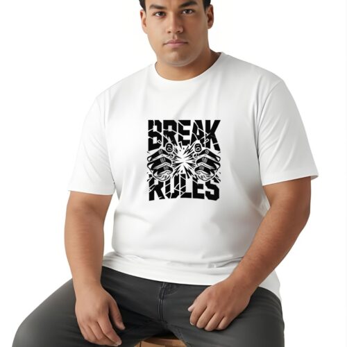 Break Rules Printed Cotton Plus Size T-Shirt | Men's Oversized Graphic Tee - Image 10
