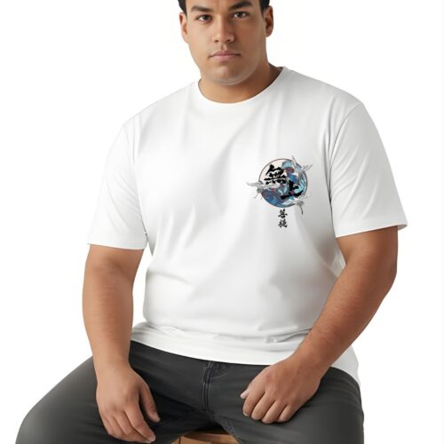 Men's Japanese Wave Graphic Printed Plus Size Cotton T-Shirt - Image 10