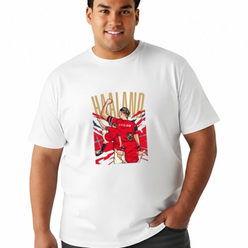 Haaland Inspired Football Graphic Printed Plus Size Cotton T-Shirt for Men - Image 10