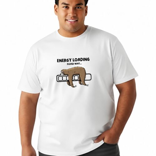 Men's Plus Size Cotton Printed T-Shirt | Energy Loading Sloth Graphic Casual Round Neck Tee - Image 12