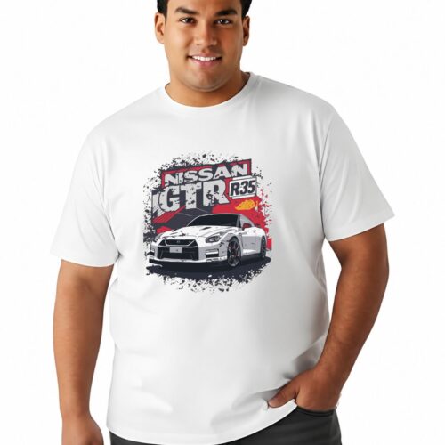 Men's Plus Size Nissan GT-R R35 Graphic Printed T-Shirt | 100% Cotton Round Neck Oversized Casual Tee | White | XXL-7XL - Image 5
