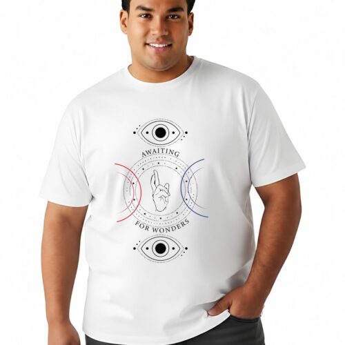 Men's Plus Size Spiritual Graphic Printed T-Shirt | Cotton Round Neck Casual Tee | Awaiting for Wonders Design - Image 1