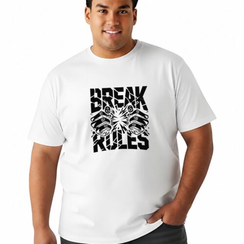Break Rules Printed Cotton Plus Size T-Shirt | Men's Oversized Graphic Tee - Image 11