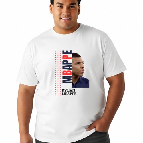 Kylian Mbappe Inspired Graphic Printed Plus Size Cotton T-Shirt for Men | Round Neck Casual Oversized Tee - Image 5