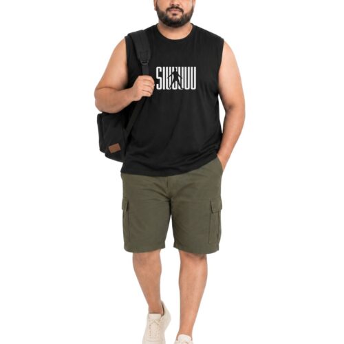 Men's Plus Size SIUUUU Printed Cotton Sleeveless Sando (2XL-7XL) | Football Fan Graphic Gym Vest | Black Tank Top - Image 5