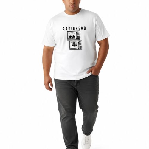 Men's Plus Size Cotton Radiohead Graphic Printed T-Shirt | Vintage Skull TV Design Round Neck Casual Tee - Image 14