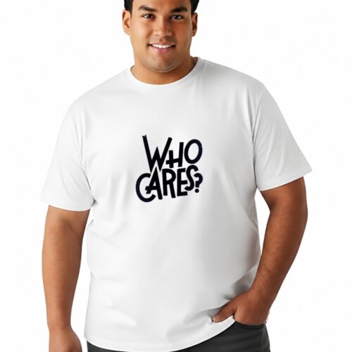 Plus Size Graphic Cotton T-Shirt for Men | Who Cares Print | Black & White - Image 4