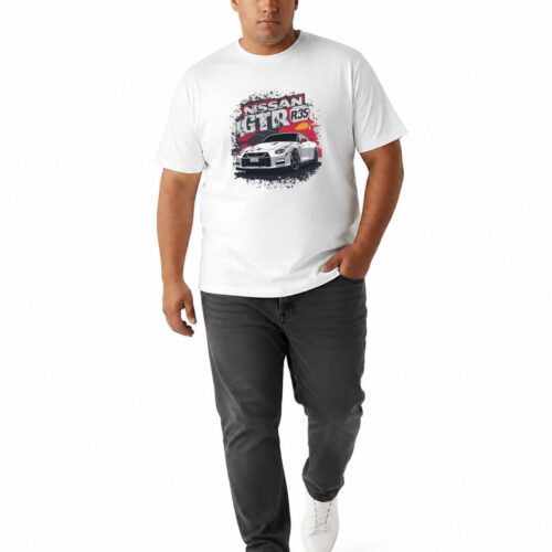 Men's Plus Size Nissan GT-R R35 Graphic Printed T-Shirt | 100% Cotton Round Neck Oversized Casual Tee | White | XXL-7XL - Image 6
