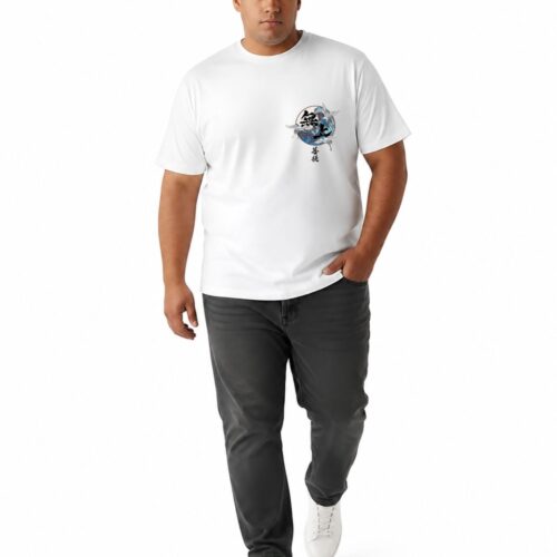 Men's Japanese Wave Graphic Printed Plus Size Cotton T-Shirt - Image 12