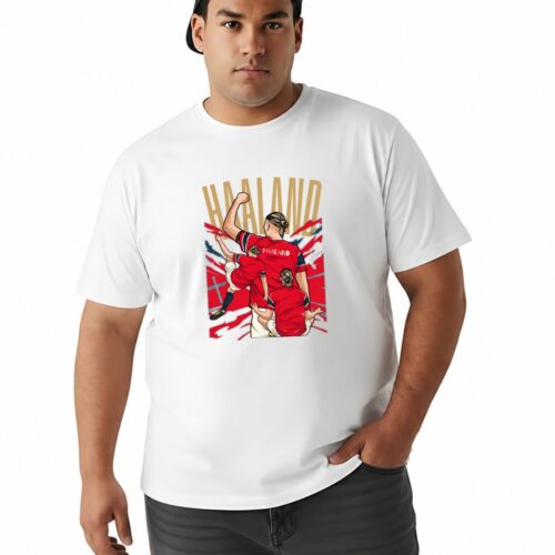 Haaland Inspired Football Graphic Printed Plus Size Cotton T-Shirt for Men - Image 12