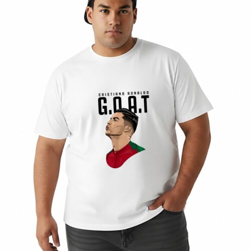 Cristiano Ronaldo GOAT Printed Plus Size Cotton T-Shirt for Men | Premium Round Neck Half Sleeve Tee | 2XL-7XL | Black & White - Image 14