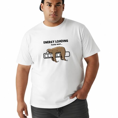 Men's Plus Size Cotton Printed T-Shirt | Energy Loading Sloth Graphic Casual Round Neck Tee - Image 14